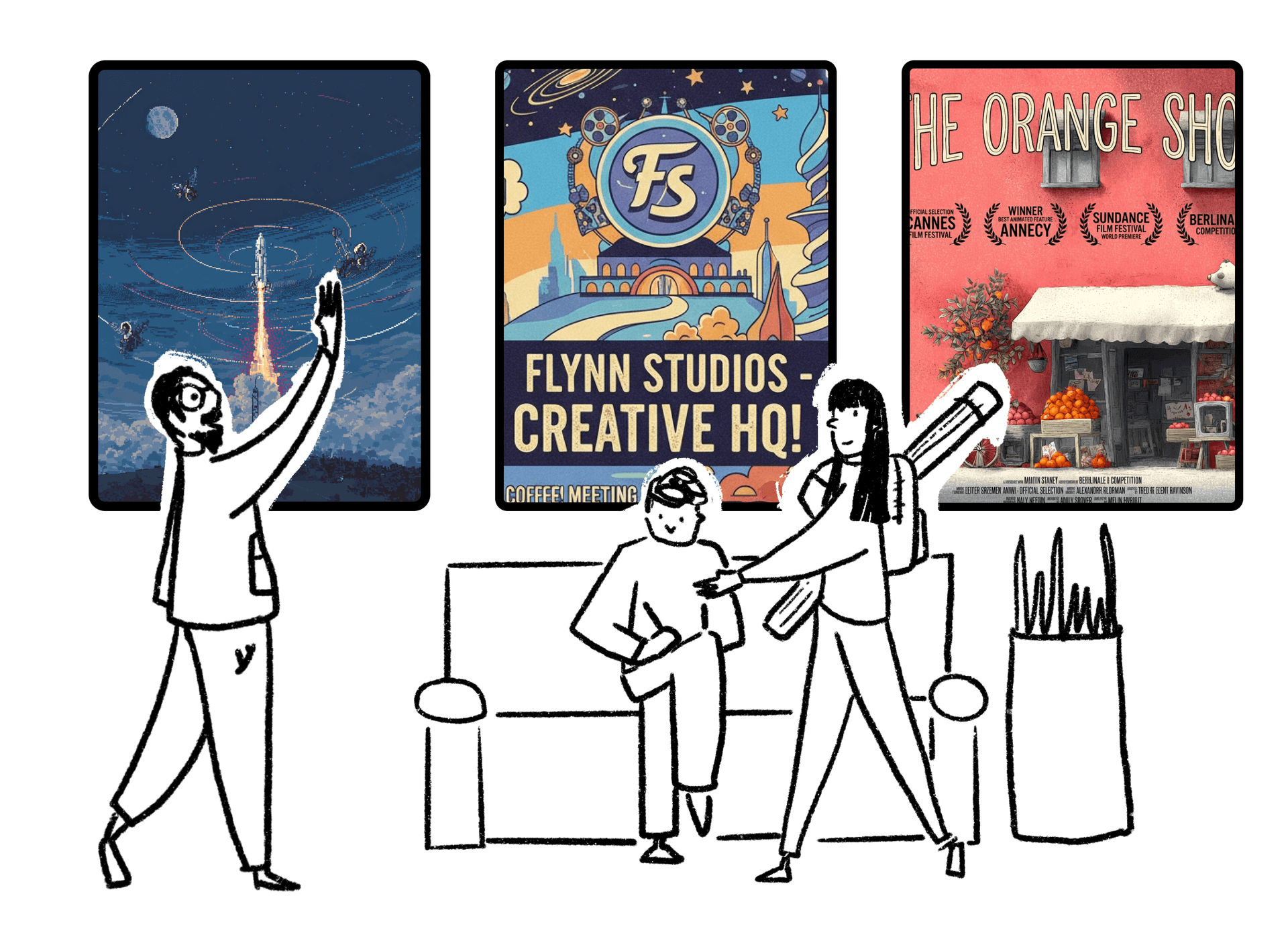 Creative agency digital signage showing portfolio work