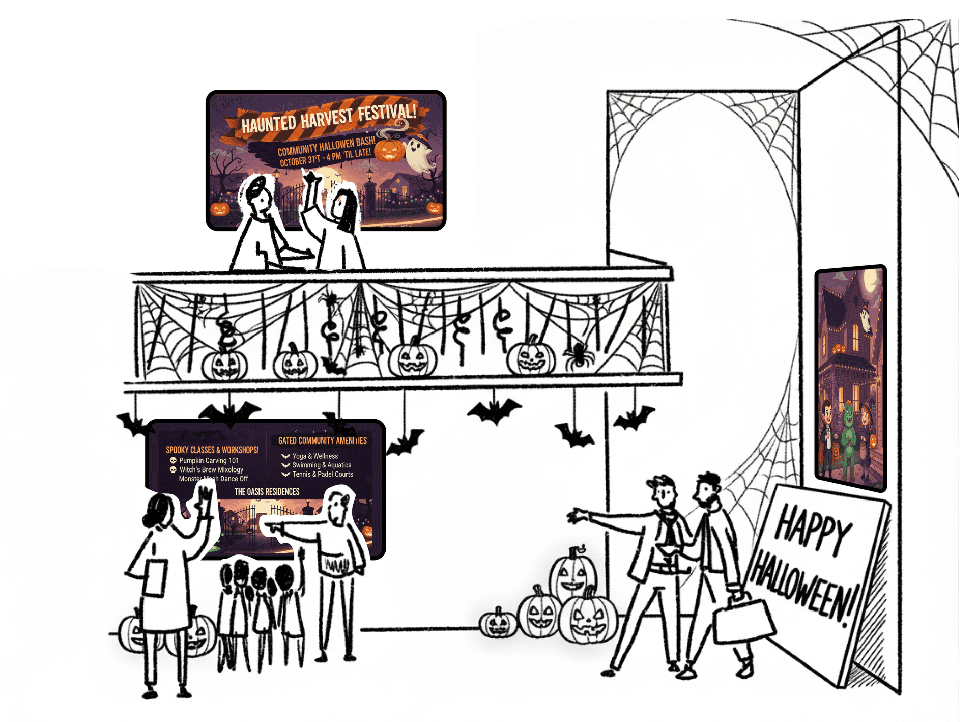 Community center digital signage showing local events