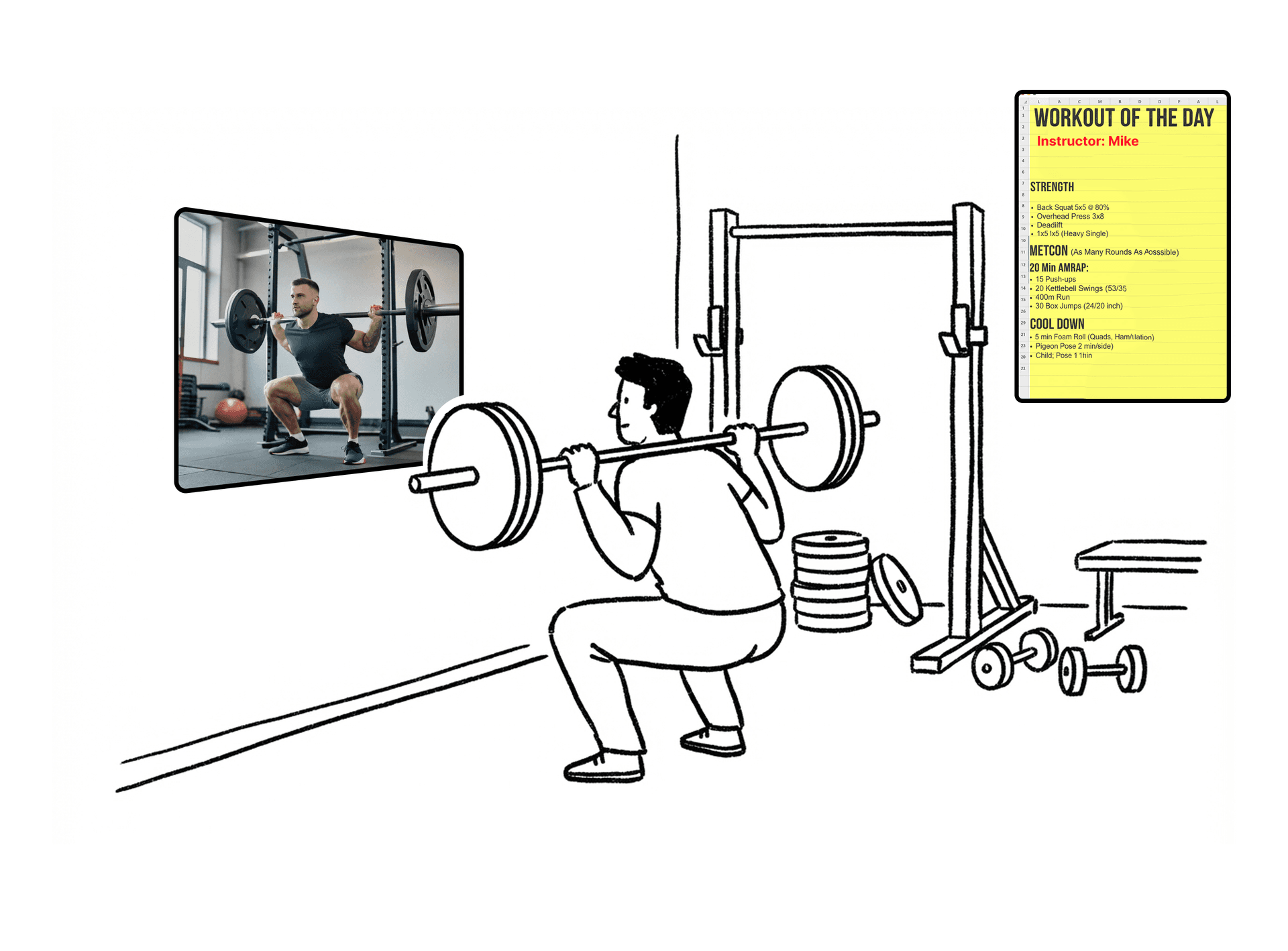 Gym digital signage showing class schedules and workouts