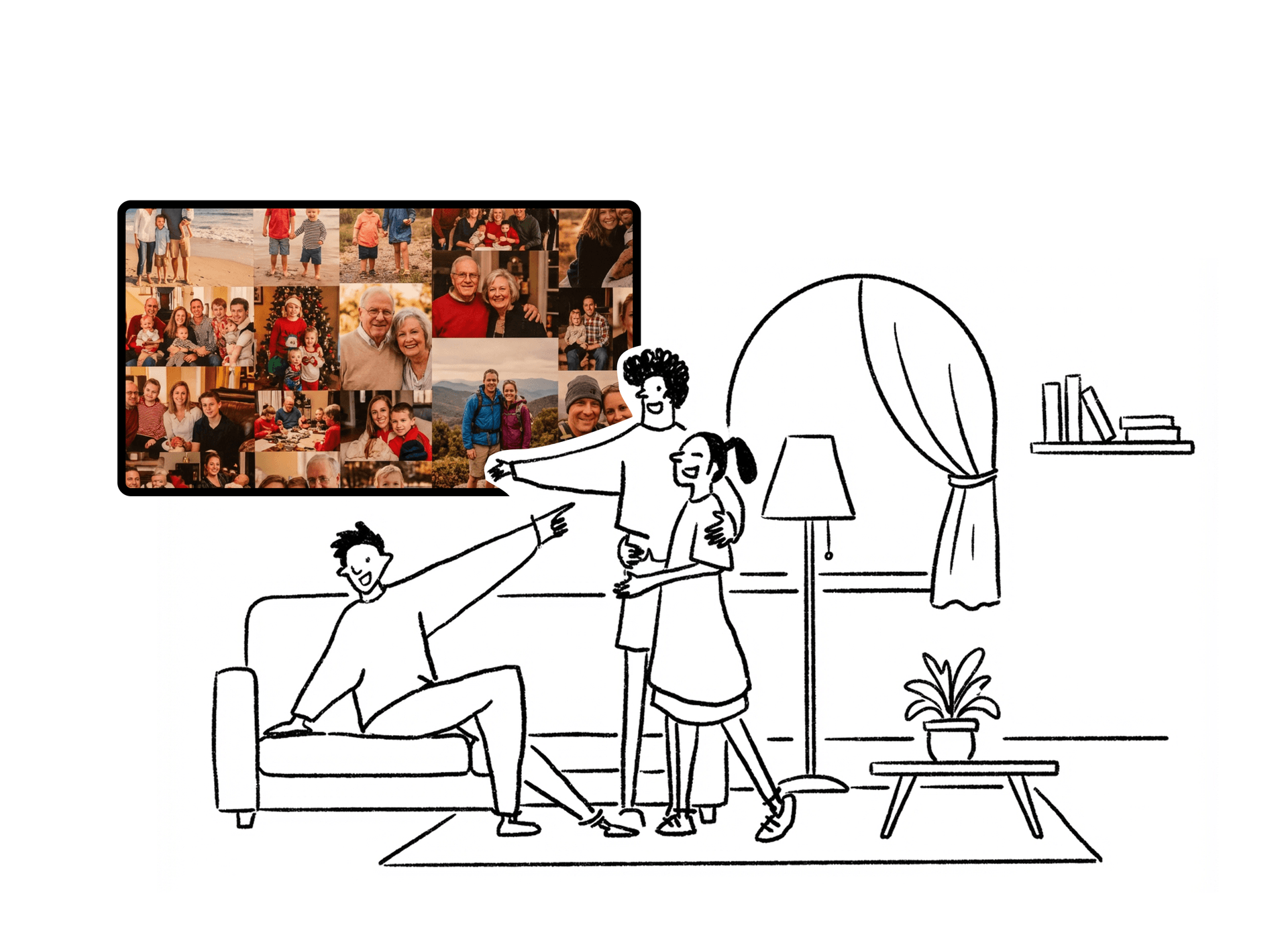 Home digital signage showing family dashboard