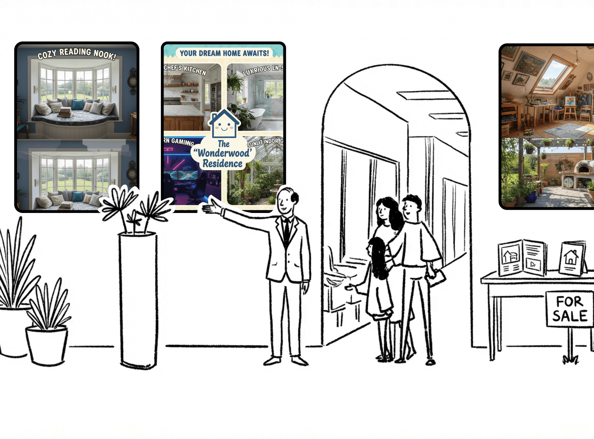 Real estate digital signage showing property listings