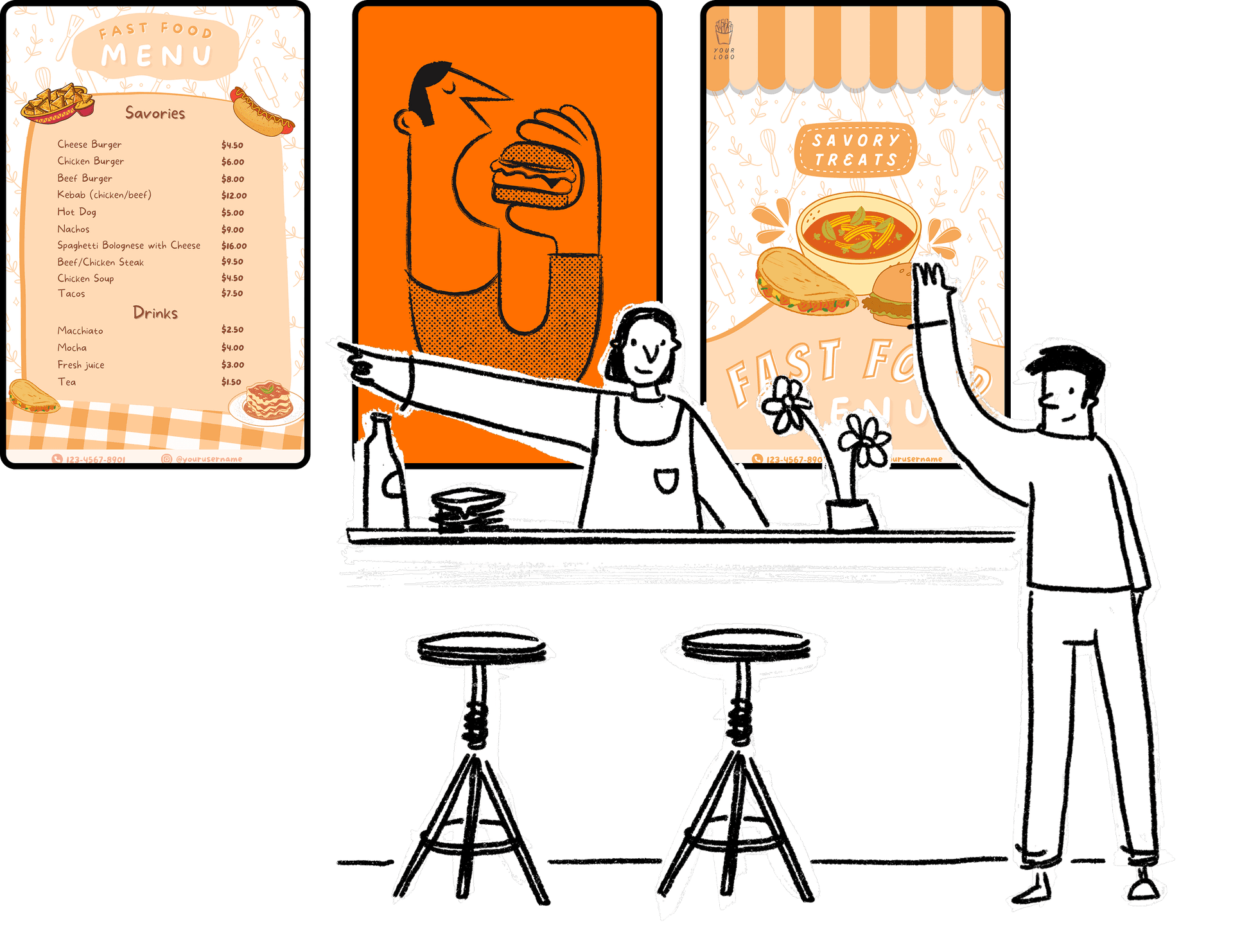 Restaurant digital signage showing menu boards