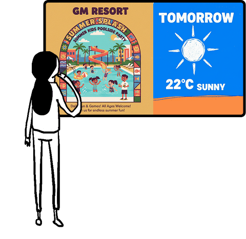 Hotel split-screen lobby display