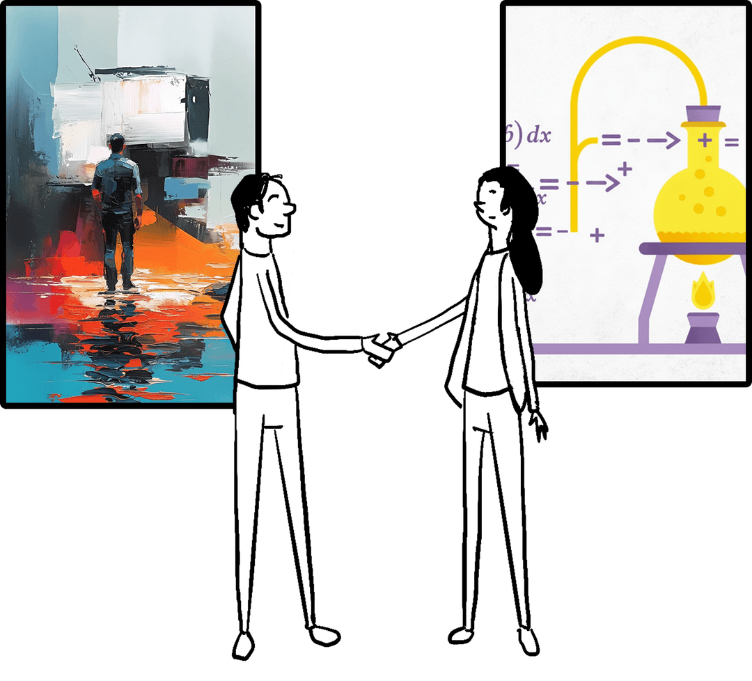 Collaboration between departments showing artwork and announcements