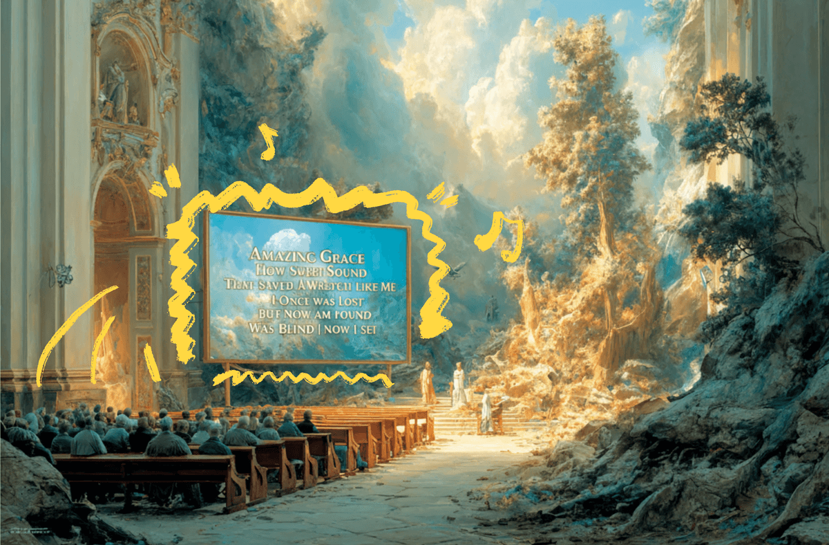 Worship display with lyrics