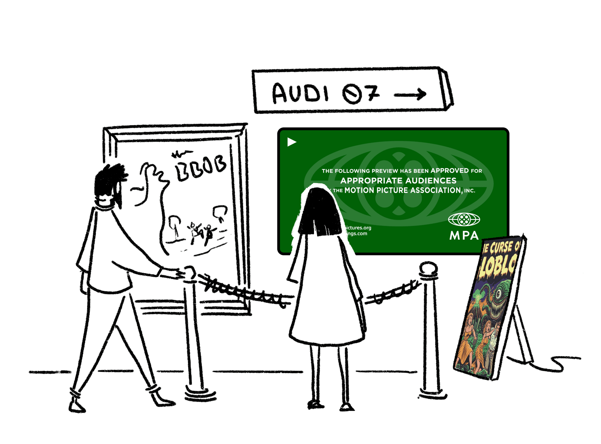 Theatre digital signage showing showtimes and trailers